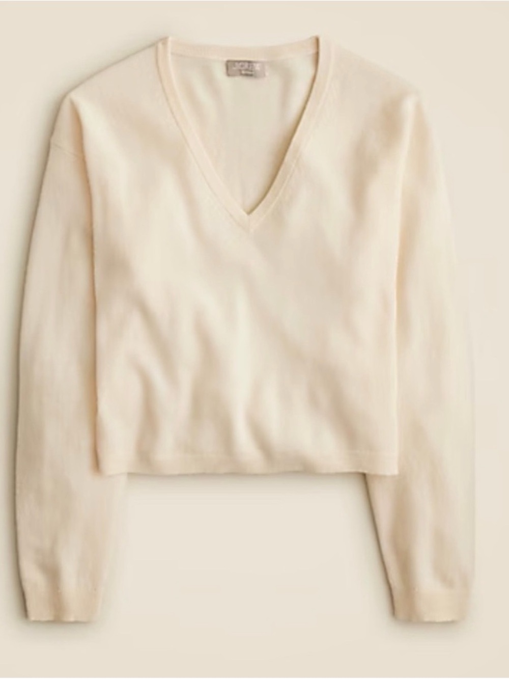 J Crew Cashmere V-Neck Cropped Long-Sleeve Sweater in Cream BX459